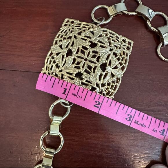 Gold Textured Metal Belt Square Filigree Link Chain Boho Bohemian 90s Y2K - Picture 5 of 8